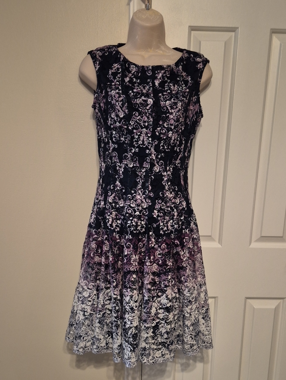 Danny and Nicole Fit-and-Flare Ombre Floral Midi Dress in Black and Purple